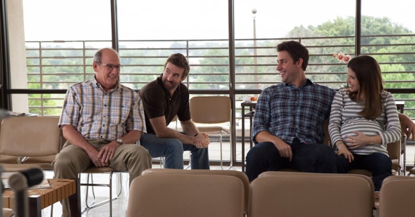 Richard Jenkins, Sharlto Copley, John Krasinski, and Anna Kendrick (from left to right) in "The Hollars."