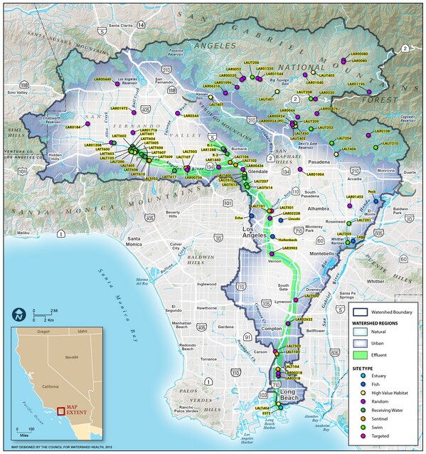 All sampling sites that are being tested. Image from the Council for Watershed Health.