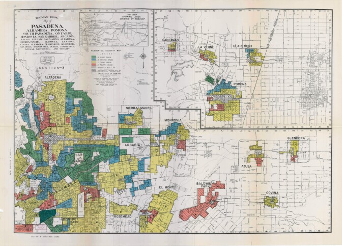 1939 HOLC "redlining" map of Pasadena and vicinity