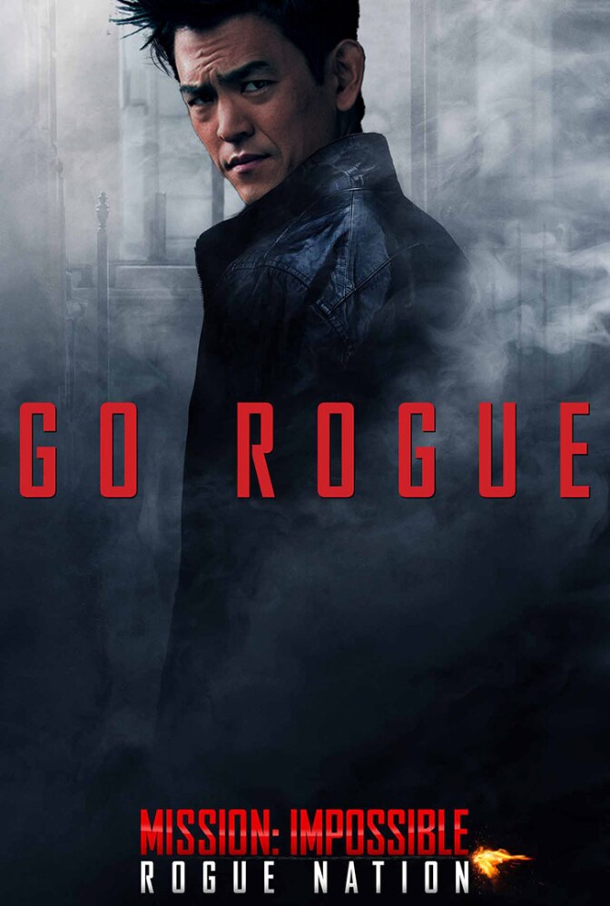 movie poster featuring an Asian American man in a trench coat with the words "Go Rogue" on top.