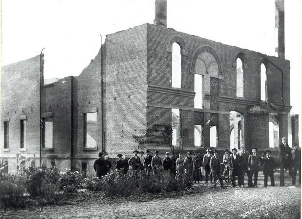 The Occidental College Boyle Heights campus after the major fire, January 13, 1896, which caused the College to relocate to Highland Park. Photo courtesy of Occidental College Archives and Special Collections.