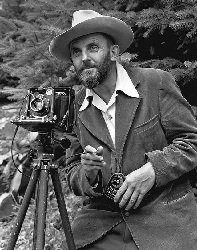Ansel Adams and Camera | Photo of Ansel Adams by J. Malcolm Greany, 1950