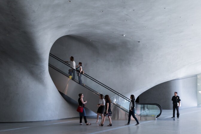 The Broad's lobby with escalator. | Photo: Iwan Baan, courtesy of The Broad and Diller Scofidio + Renfro.