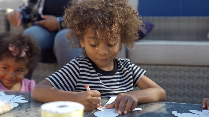 Small child who is a student of L.A. educator and PBS Early Learning Champion Charisse Sims