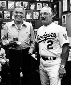 Tommy Lasorda with Frank Sinatra, on Opening Day in 1981. Photo by Rob Brown, from the Herald-Examiner Collection. Photo courtesy Los Angeles Public Library