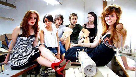 Pictured L to R: The cast of BLOOD, SWEAT AND T-SHIRTS and the working conditions at a clothing factory in India. | Courtesy of Link TV