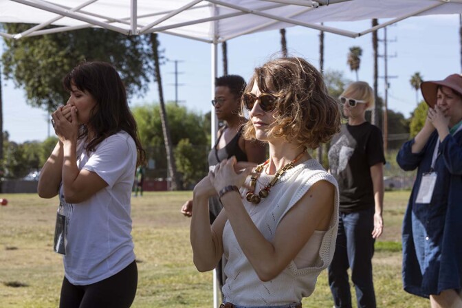 Rehearsals of “ALL AGAIN” by a community chorus organized by Carolyn Pennypacker Riggs and Annie Gimas | Courtesy Department of Cultural Affairs, City of Los Angeles