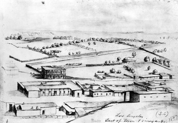 Another 1847 view of Los Angeles by Hutton. Courtesy of the Photo Collection, Los Angeles Public Library.