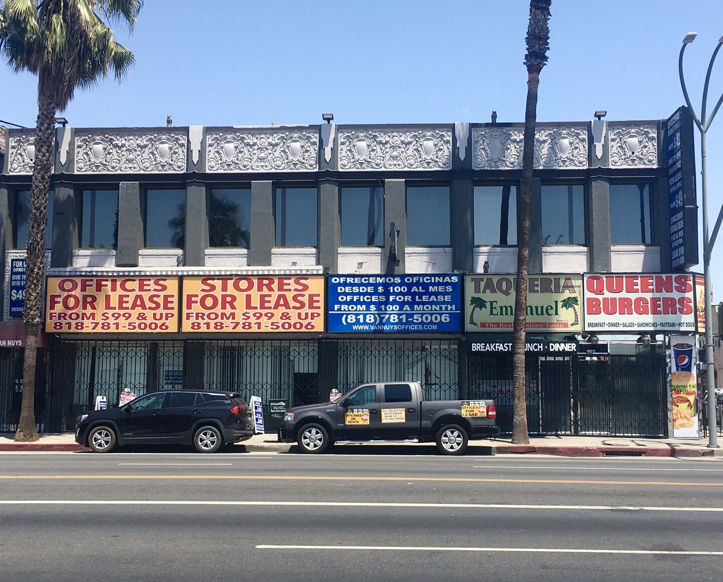 Storefronts on Van Nuys Boulevard shut down during the pandemic.