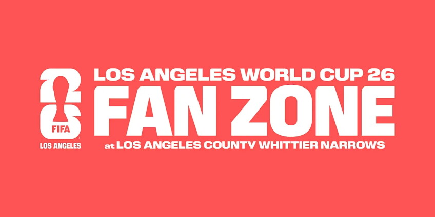 LA World Cup Fan Zone - Whittier Narrows, pink banner with event information