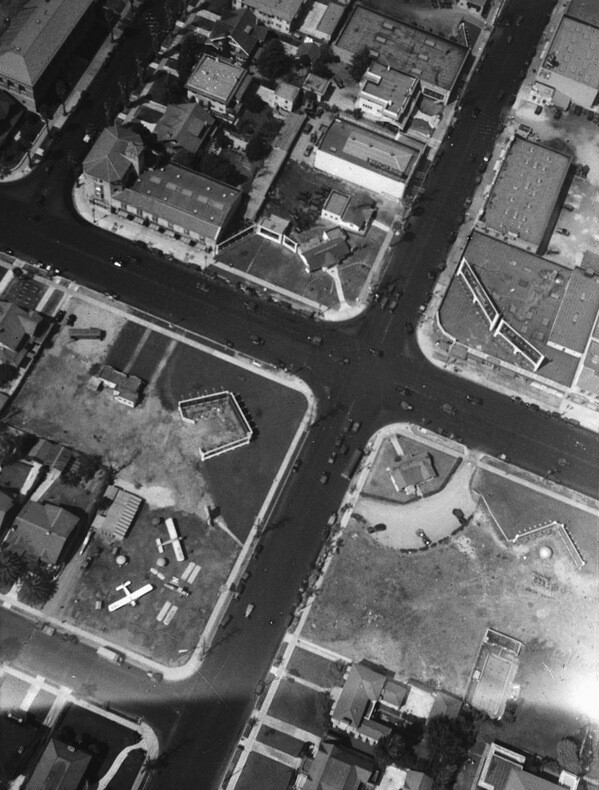 Aerial view of Wilshire and Western in 1929. Courtesy of the USC Libaries - California Historical Society Collection.