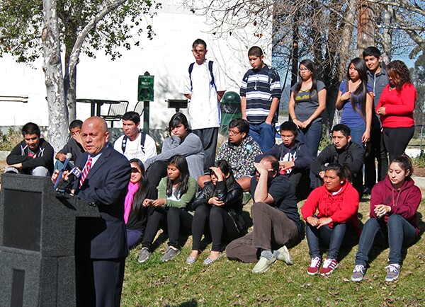 Students listen as former Council Person Ed Reyes helps launch the Northeast Los Angeles Riverfront Collaborative