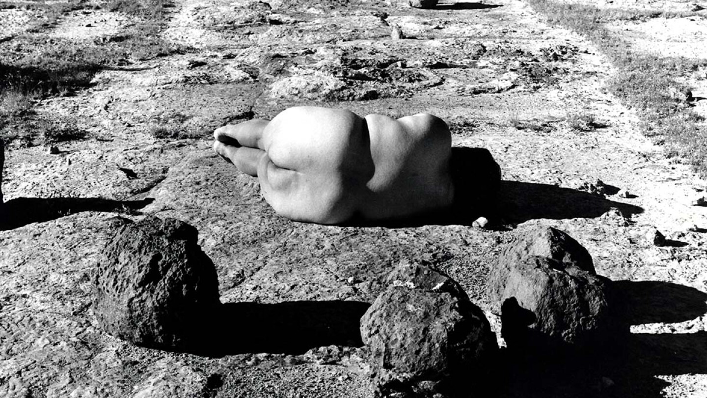Laura Aguilar, Nature Self-Portrait #2 , 1996 | Courtesy of the artist and the UCLA Chicano Studies Research Center. © Laura Aguilar No Tresspassing AB s9