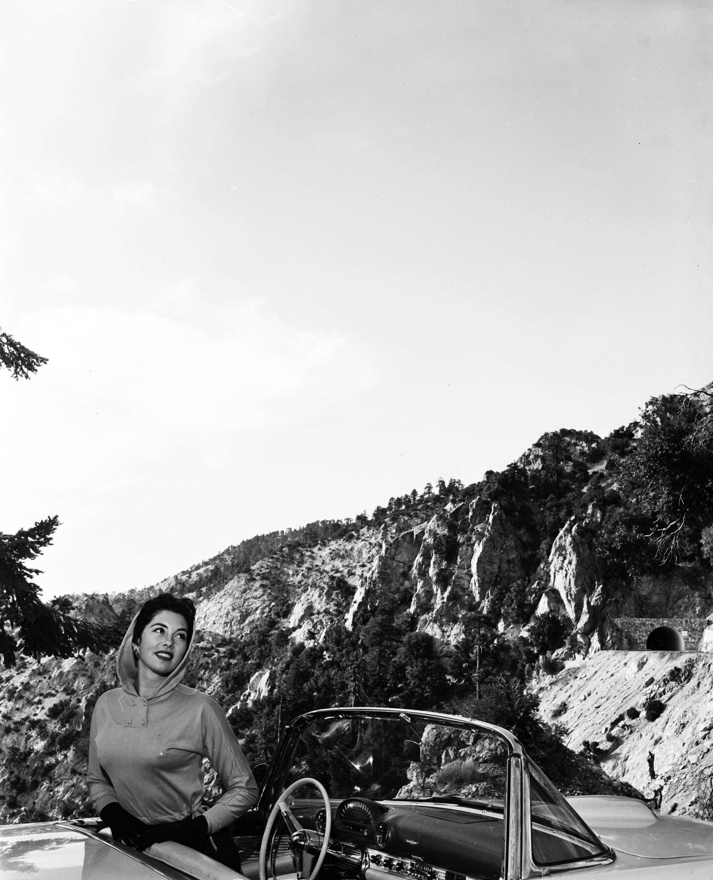 A convertible on the Angeles Crest Highway, 1956