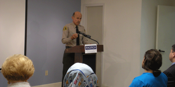Sheriff Leroy Baca delivers a lecture at the Pacifica Institute (Ryan Faughnder)