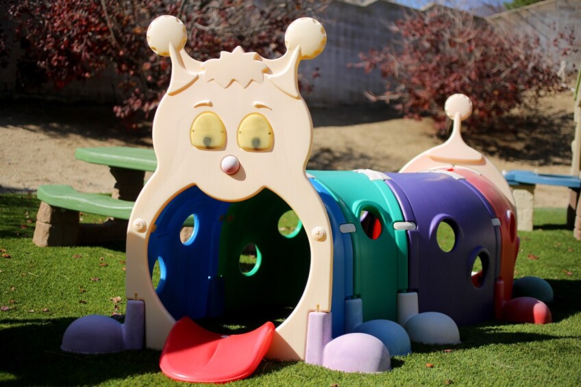 A caterpillar looking play set in Cynthia Bassett's backyard in San Bernardino.