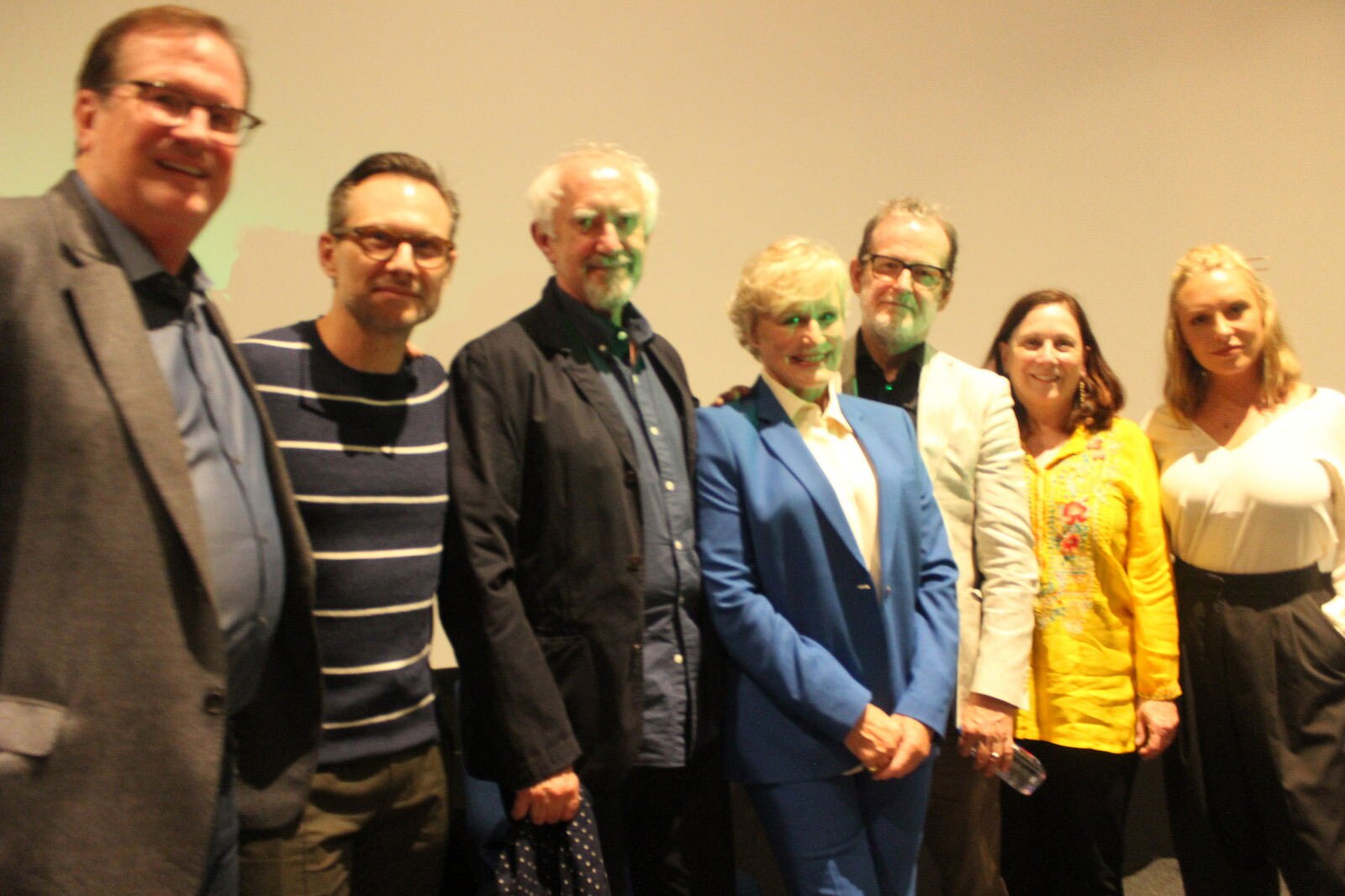 Cinema Series host Pete Hammond with Actors Christian Slater, Jonathan Pryce, Glenn Close, Director Björn Rungea, Cinema Series Producer Michele Garza and Annie Starke after a screening of "The Wife"