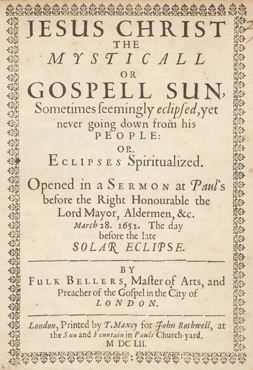 Fulk Bellers Jesus Christ the Mysticall or Gospell Sun, 1652 Enlargement from scan of original, 60 x 48 | Rare Book Collection, Huntington Library