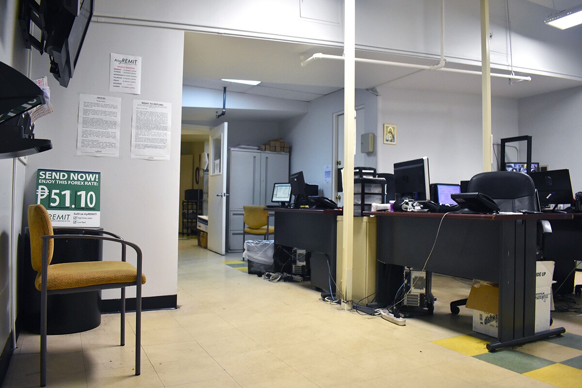 The upstairs office area. Note the "Send Now" sign, which is used to display the remittance service fees that Arko Foods Market offers. | Jacqueline Lee