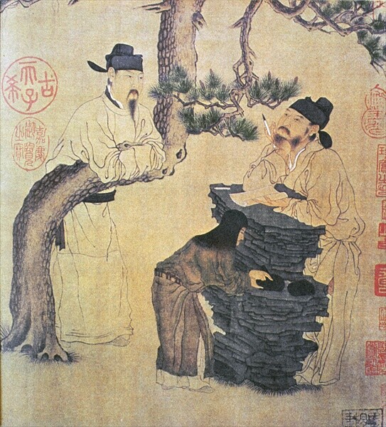 Scroll with two men in traditional Chinese clothing.