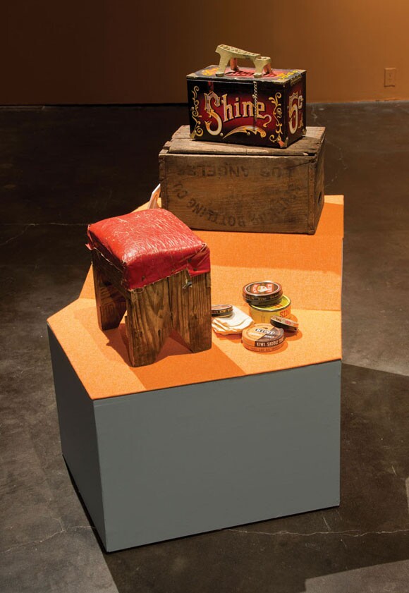 Mario Ybarra Jr., <em>Shoe Shine Kit</em>, 2012, Mixed media, Dimensions variable, Courtesy the Artist and Honor Fraser Gallery, Los Angeles, CA. Photo: Wayne McCall