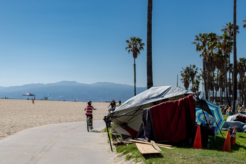 Homeless beach tent