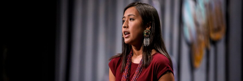 Naelyn Pike speaks at the 2016 Bioneers Conference. | Hardy Wilson, Courtesy of Bioneers