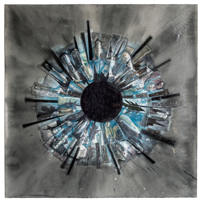 Russell Crotty Blue Totality, 2017 Ink and watercolor, fiberglass, plastic and tinted bio-resin on paper 48 x 48 x 1 inches | Courtesy of the artist and Shoshana Wayne Gallery, Santa Monica, CA