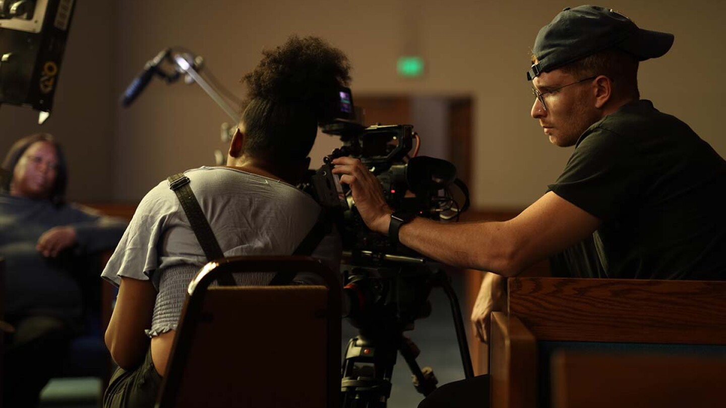 Allison Waite and her crew interviewing someone for "The Dope Years: The Story of Latasha Harlins." | Courtesy of Allison Waite