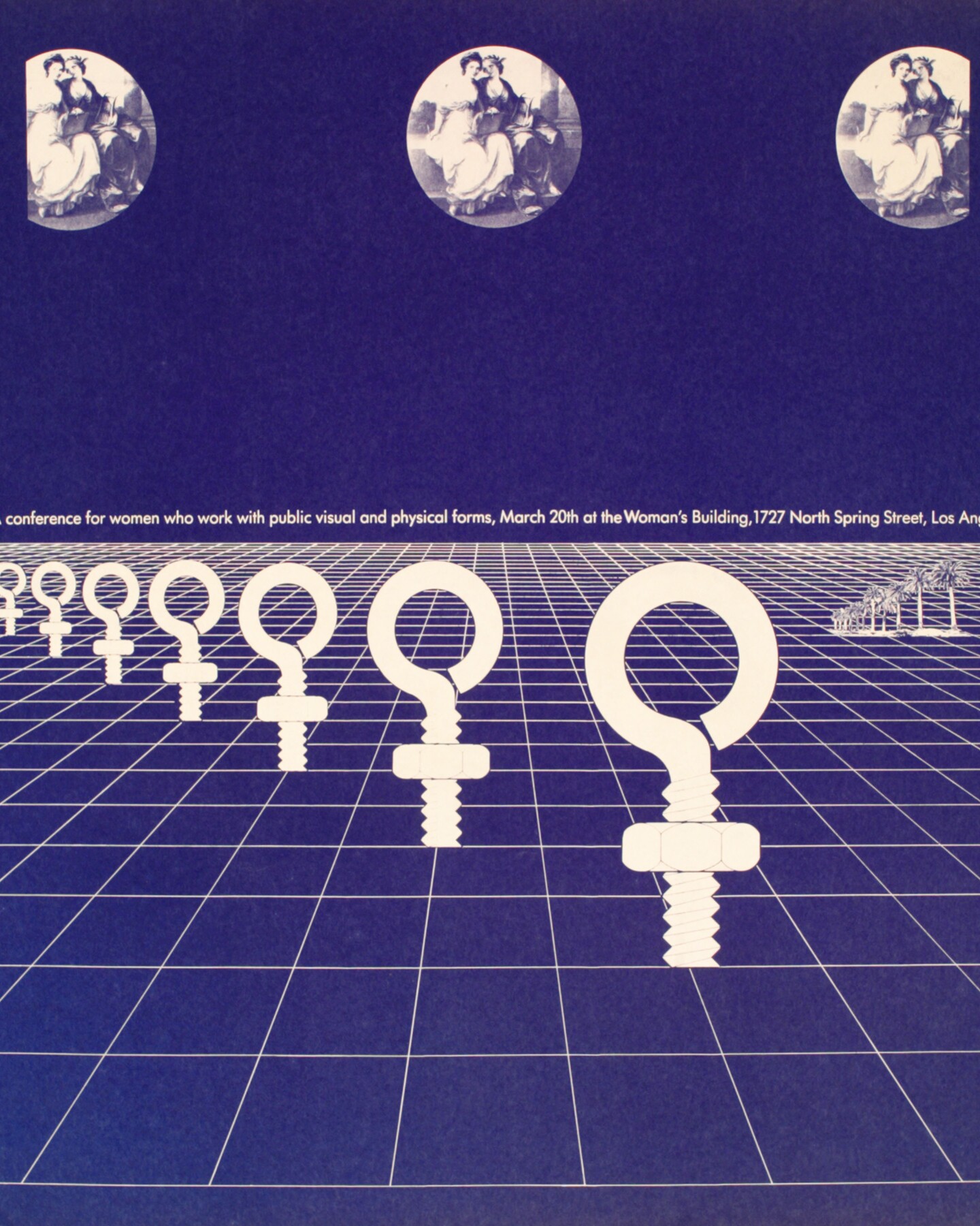 A poster for Women in Design Conference at the Woman's Building designed by Sheila de Bretteville.