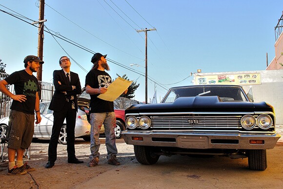 Daniel Lahoda, Tanner Blackman, and RISK at mural wall. | Photo: MOCA.