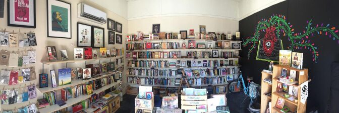 The LibroMobile bookstore at is home in a Santa Ana warehouse. | Courtesy of Sarah Rafael García