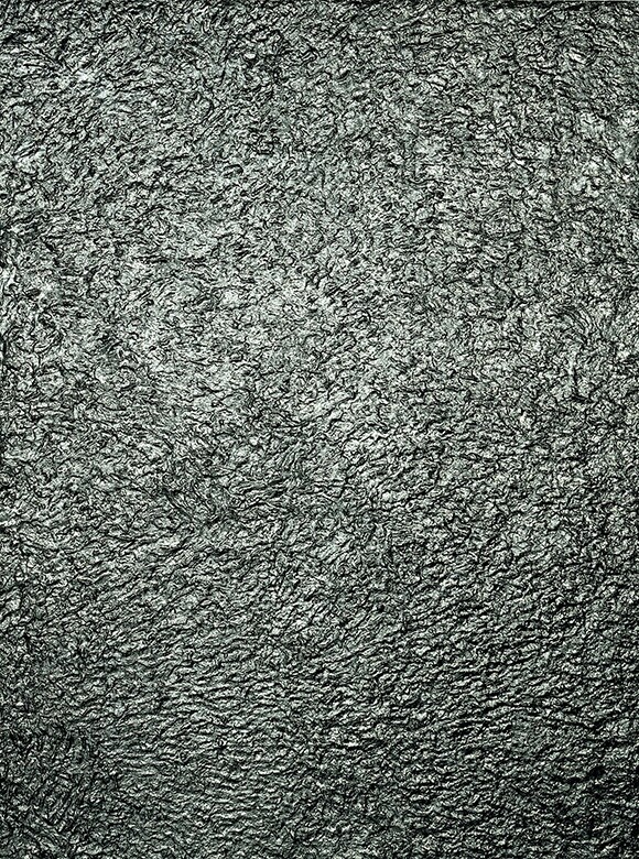 "Anki," Cognitos Series, 1984, Acrylic and silver leaf on paper marouflaged onto canvas with gesso and gelatin, 72 x 54 inches | ©The June Wayne Collection, courtesy Louis Stern Fine Arts