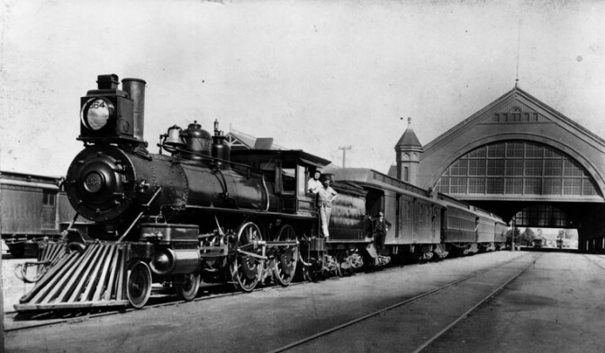 Three trains could fit inside the Arcade Station's rail shed. Soot and smoke from the steam locomotives collected inside the building, annoying passengers. Courtesy of the Photo Collection, Los Angeles Public Library.