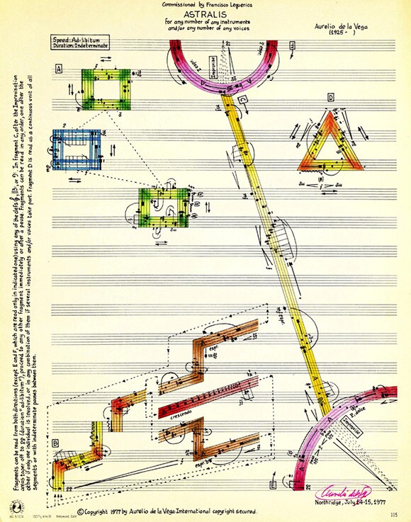Aurelio de la Vega Composition "Astralis," 1977, Aurelio de la Vega Collection. | Cuban California Archive USC Libraries Special Collections.