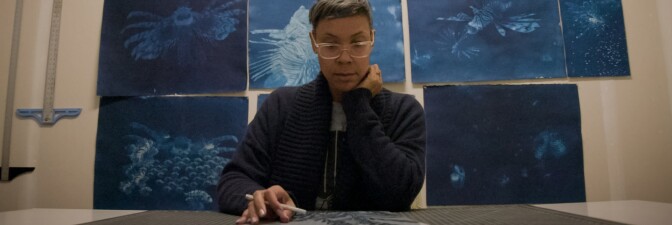 Artist Andrea Chung at work | Still from KCET Artbound's "Artist and Mother" Mother AB s9