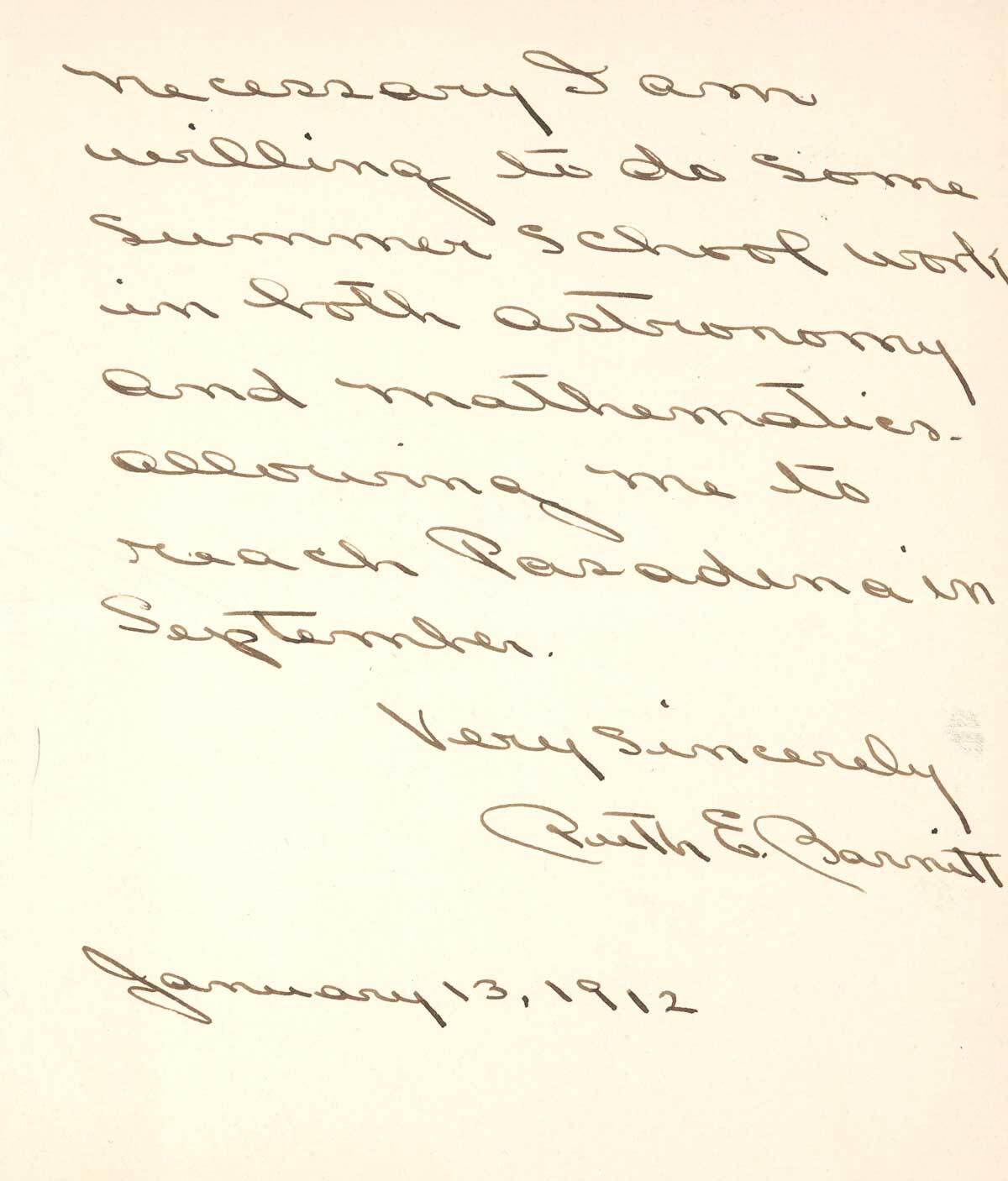 Letter to F.H. Seares of Mt. Wilson observatory from Ruth Barnett p4 | Image courtesy of the Observatories of the Carnegie Institution for Science Collection at the Huntington Library, San Marino, California