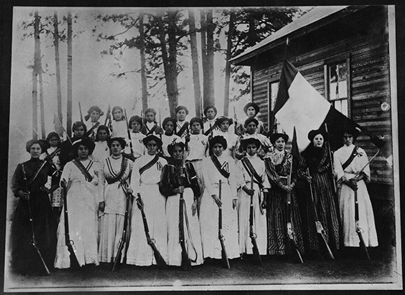 A battalion of soldaderas from collections of photographs pertaining to The Mexican Revolution, housed in Special Collections and University Archives at Tomás Rivera Library at the University of California, Riverside, Collection 236.