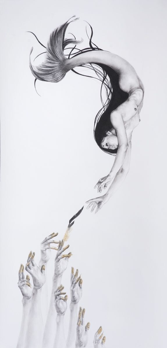 "The Vampiric Deception of Disembodied (Souls)," Charcoal and Watercolor on Rives BFK, 20" x 40," 2014