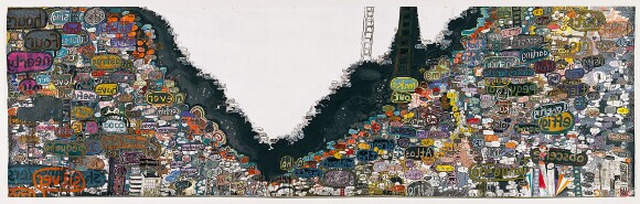 "babel," (after Michael Joyce's "Was," 2006), 2006, mixed media on paper, 80" x 264". | Courtesy of Alexandra Grant.