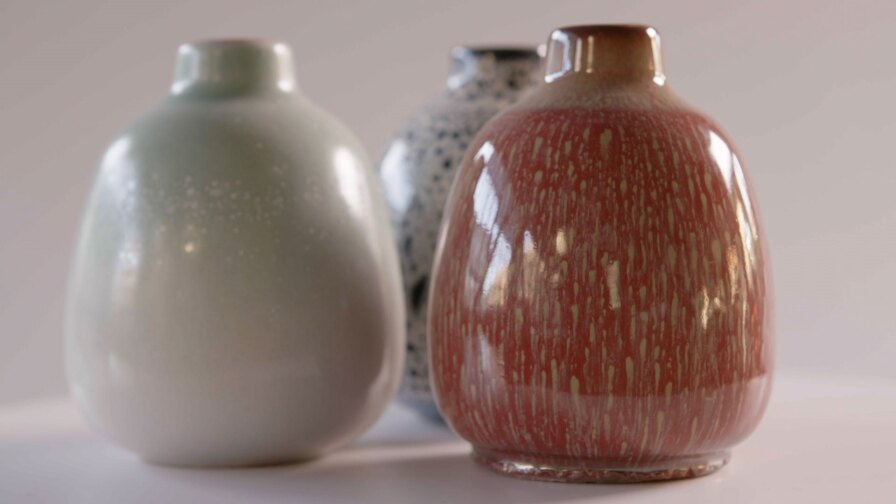 Heathware showcasing glazes | Still from "Artbound" Heath Ceramics