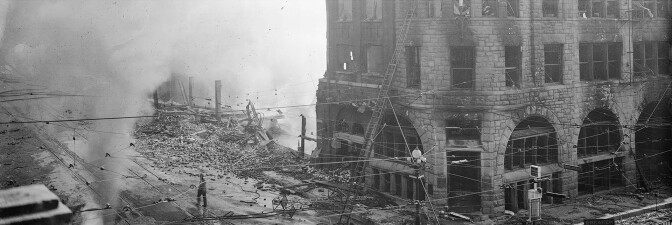Smoldering Los Angeles Times Building, 1911 (cropped for header)