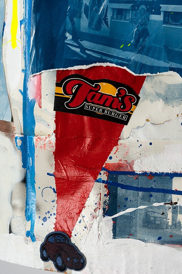 Tam's signage is incorporated into a collage.