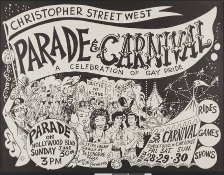 Christopher Street West parade & carnival: a celebration of gay pride poster, 1974. | Christopher Street West/Los Angeles, ONE National Gay and Lesbian Archives, USC Libraries