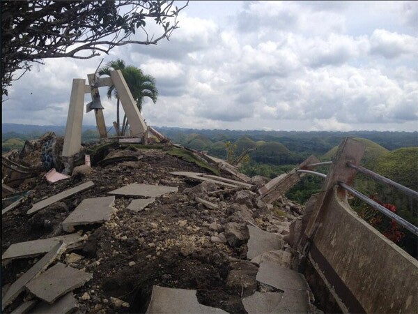 The concrete observation deck of Bohol, Philippines' Chocolate Hills attraction lies in ruins after the 7.2 earthquake on October 15.