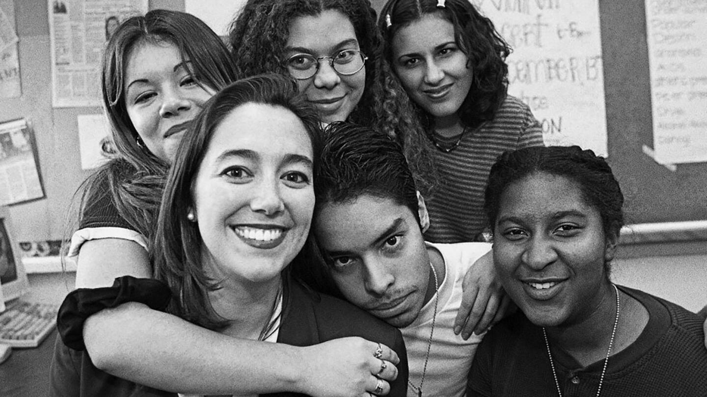 Erin Gruwell with students, from "Freedom Writers: Stories From the Heart"