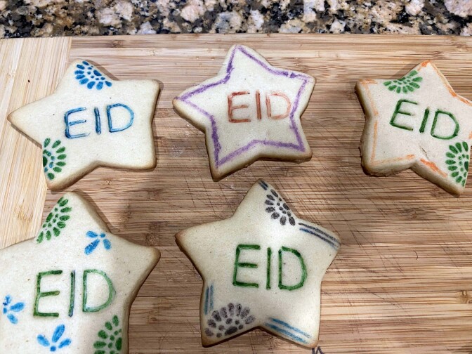 Ramadan sugar star-shaped cookies with Eid al Fitr decorations