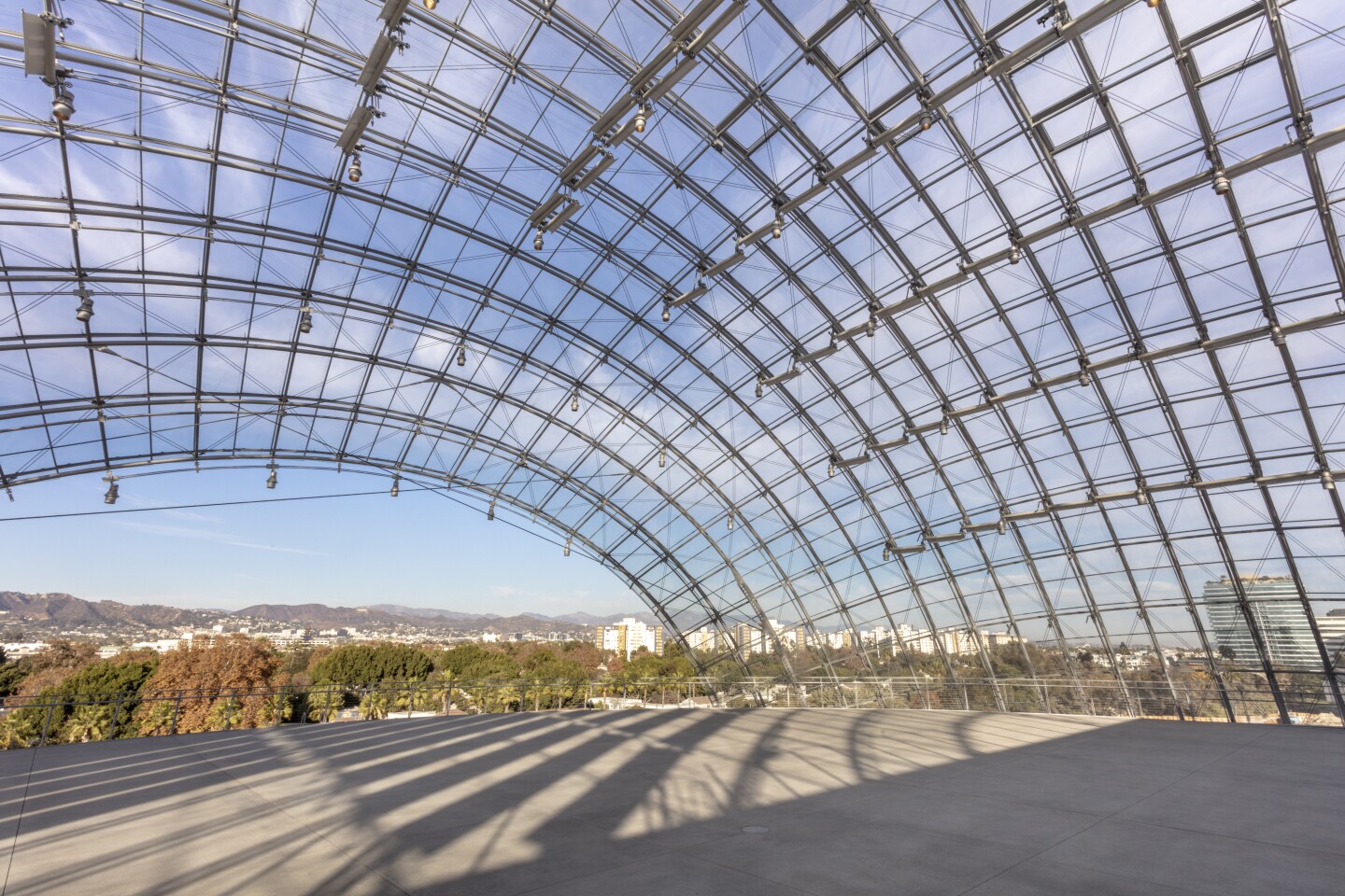 The Dolby Family Terrace at the Academy Museum of Motion Pictures overlooks the Hollywood Hills.