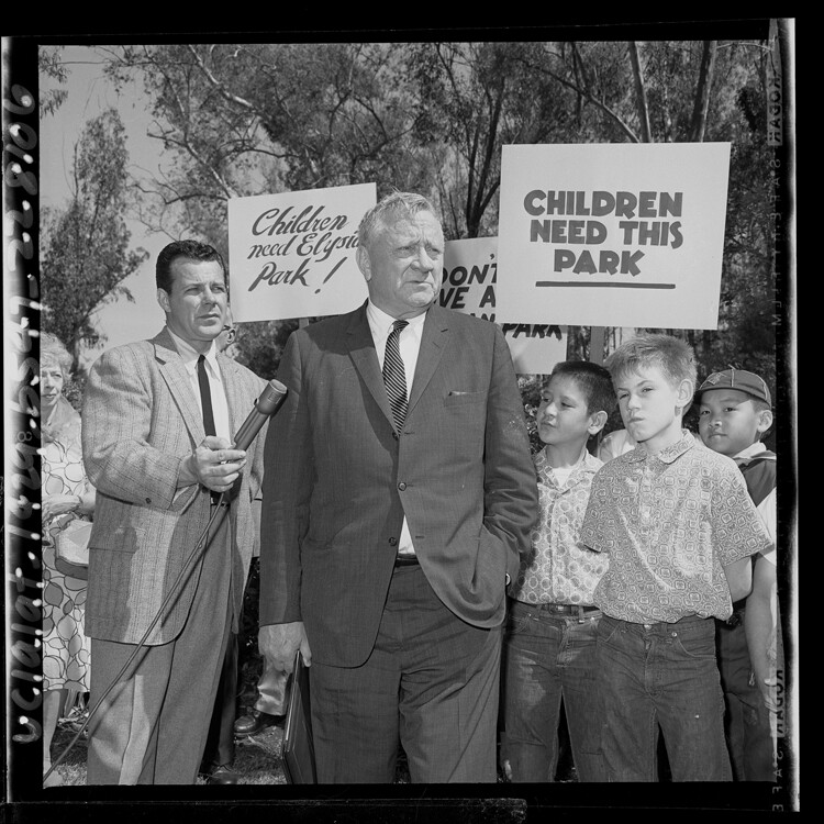 Justice William O. Douglas at an Elysian Park rally, March 1965