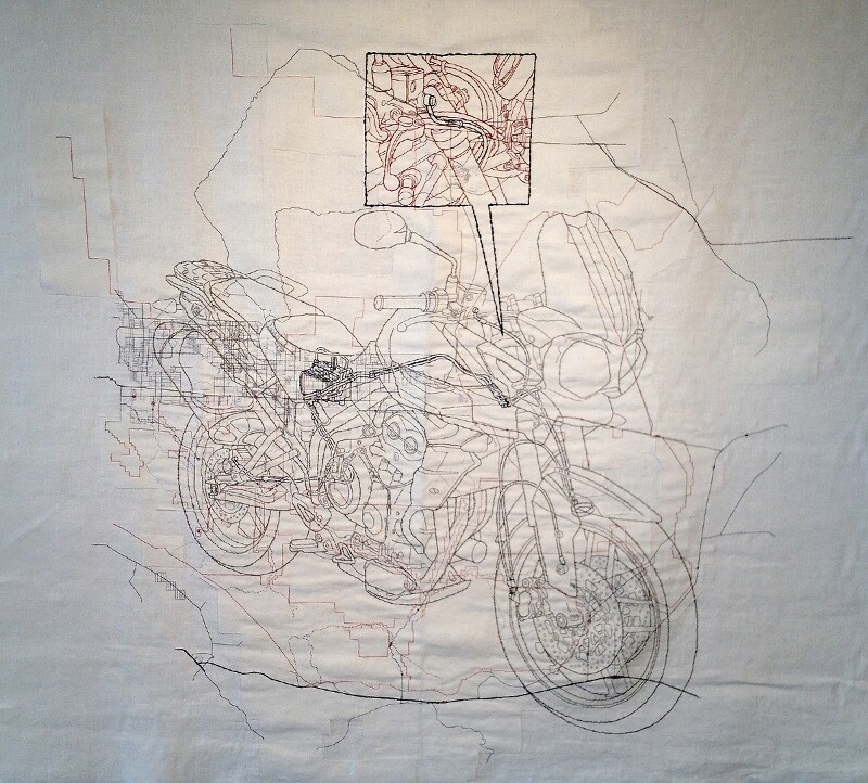 “Triumph,” Cotton floss on linen burlap, Collection Cherryhurst House, 2013. | Photo: Heather Johnson.